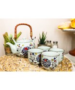 White Storks Cherry Blossom Red Moon Night Sky Ceramic Teapot And 4 Tea ... - $39.64 CAD