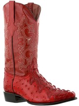 Mens Red Cowboy Boots Leather Crocodile Ostrich Pattern Western J Toe Bota - £85.71 GBP