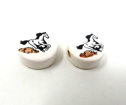 2 Running Horses Ceramic Beads Disc Peru 3/4&quot; Horizontal Hole Galloping - £7.09 GBP