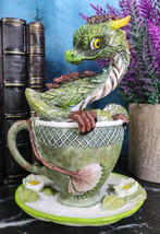 Fantasy English Green Tea Leaves And Flowers Dragon In Teacup &amp; Saucer Figurine - £36.76 GBP