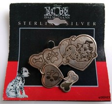 Disney 101 Dalmatians Sterling Silver Pin Brooch Dangler Heart Bones Puppy Dog - £17.01 GBP