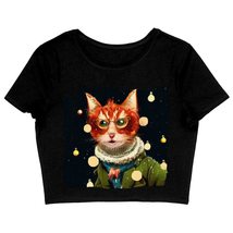 Christmas Print Women&#39;s Cropped T-Shirt - Themed Crop Top - Cat Crop Tee Shirt - - £24.10 GBP