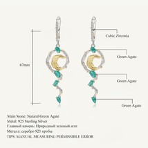 Natural Green Agate Earrings 925 Sterling Silver Handmade Statement Fashion Drop - £53.19 GBP