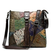 Vintage Splicing Leather Geometric Women Shoulder Bags 2022 New Retro Embossed T - £82.05 GBP