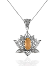 Filigree Art Citrine Gemstone Blossoming Lotus Flower Women Silver Pendant - $37.99