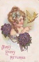Many Happy Returns Postcard 1908 to Nevada MO Girl Bird Flowers N15 - £2.33 GBP