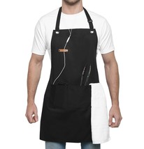 Chef Apron, 100% Polyester, Adjustable, Professional Grade, Kitchen, BBQ, Black - £12.56 GBP