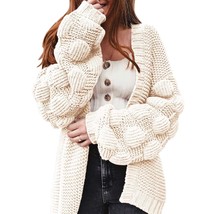 Women Oversized Cardigan Knitted Cute Chunky Sweaters Wrap Long Fall Pom... - £56.49 GBP