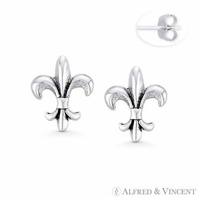 Primary image for Fleur-De-Lis Flower New Orleans Mardi Gras Stud Earrings in 925 Sterling Silver