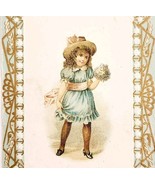 C1890s Victorian Trade Card Girl Gold Baby Blue Flowers Ephemera Embosse... - $368.94 MXN