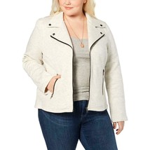 Style&amp;CO Womens Plus 5X Light Gray Heather French Terry Motorcycle Jacke... - $39.19