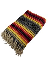 Hand Woven Mexican Blanket Stripe Multicolor Fringe Throw Ethnic Yellow ... - £22.45 GBP