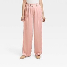 Women&#39;s High-Rise Wide Leg Satin Pants - A New Day Dusty Pink 12 - £21.13 GBP