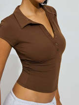 Collared Neck Short Sleeve Top - $22.00