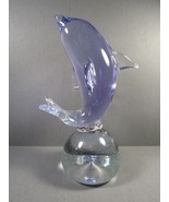 Art Glass Dolphin Lavendar &amp; Clear 6 3/4&quot; x 4.25&quot; Paperweight Base No Ch... - £10.04 GBP