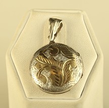 Vintage Sterling Silver 925 Two Toned Engraved Etched Round Locket Photo Pendant - £31.47 GBP