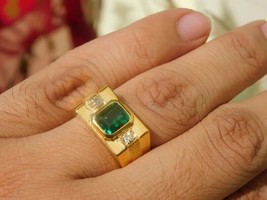 14K Gold Genuine Emerald Diamond Engagement Ring Green Emerald Wedding Ring - £1,345.41 GBP