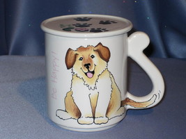 Dog Mug with Cover Coaster &quot;Be Happy&quot;. - £12.82 GBP