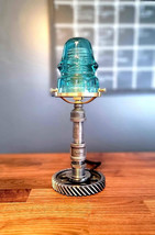 Glass Insulator Industrial Steel Pipe Gear Desk Lamp With a Brass Twist - $1,877.10 MXN