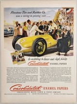 1950 Print Ad Consolidated Enamel Papers Firestone Tires Indy 500 Type Race Car - £16.17 GBP