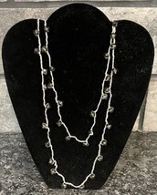 Silver Color 64” Braided Elastic Stretch Necklace Adorned w/Black Plastic Beads - £7.53 GBP