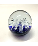 Art Glass Paperweight Dynasty Gallery Bubble Cobalt Blue &amp; White Lily Fl... - $379.20 MXN