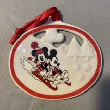 Disney Park Minnie Mickey Mouse Snow Sledding Retired Christmas Ornament - £26.43 GBP