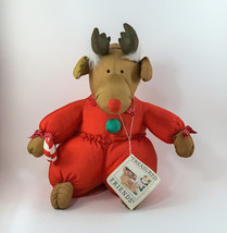 Christmas Rudolph Reindeer Plush Puffy Nylon Holiday Animal 12&quot; Vintage - £19.88 GBP