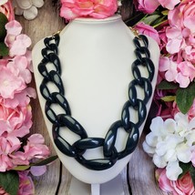 Baublebar Navy Blue Color Lucite Link Gold Tone Necklace Large Chain Link Choker - £19.94 GBP