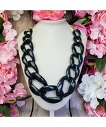 Baublebar Navy Blue Color Lucite Link Gold Tone Necklace Large Chain Lin... - £19.65 GBP