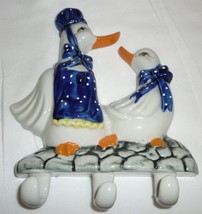 Porcelain Wall Mount Two Pair Ducks Hooks Kitchen Child Room Decor - £3.22 GBP
