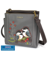 CHICKADEE BIRD MERRY MESSENGER BAG PURSE RFID GRAY - $83.02 CAD