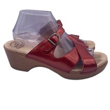Dansko Sela Crinkle Patent Leather Heels Wedge Sandals Red Womens 41 10.5 11 - £38.69 GBP