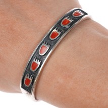 6.25&quot; Vintage Zuni sterling bear paw coral inlay cuff bracelet - $202.70