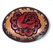 Vintage Belt Buckle Western Red Rose Flower Cowboy Cowgirl Southwest Lea... - $45.17 CAD