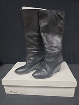 Banana Republic Black Leather Size 9 Knee High Tall Wedge Boots Shoes Wi... - $49.95