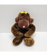 Vintage 1973 Brown Ape Gorilla Monkey Girl Plush Yellow Bow - $39.50