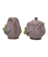 VINTAGE HANDPAINTED PINK CREAMER &amp; SUGAR BOWL WITH LID RAISED FLOWERS GO... - $17.83 CAD