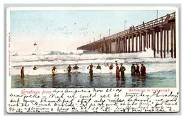 Bathing in the Surf Pier at Long Beach California CA UDB Postcard W12 - £2.32 GBP