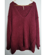 Free People Womens V Neck Sweater Large Maroon Fuzzy Knit Pullover Overs... - £22.02 GBP