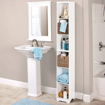 Slim Wood Storage Tower Cabinet or Baskets Bathroom Kitchen Dorm Apartment WHITE - £19.54 GBP+