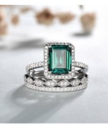 2.50Ct Emerald Simulated Emerald Engagement Halo Trio Set 14K White Gold... - £132.20 GBP