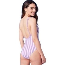 Kona Sol One Piece Purple Stripe Print V-Neck Adjustable Bathing Suit Si... - £15.58 GBP