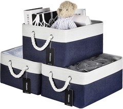 Large Storage Blue Basket [3 Pack],, Blue/White, 15.74 X 11.81 X 7.87 Inches - £34.36 GBP