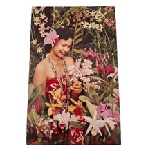 Postcard Lovely Hawaii Sarong Clad Maiden Hawaiian Orchids Chrome Posted - £8.37 GBP