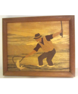 Fishing on the river Inlay Marquetry Wood Framed - Jeff Nelson Signed vi... - £83.23 GBP