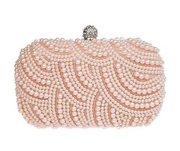 Albabara Satin Pearl Beaded Evening Bag Champagne Wedding Party Prom Clutch - £39.69 GBP