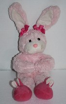 Animal Adventure Easter Bunny Rabbit 13&quot; Pink Plush Slipper Feet Bows Soft Toy - £10.58 GBP