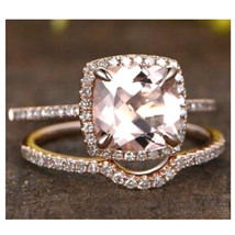 3.30Ct Cuscino Finto Diamante Fidanzamento Anello Fede Nuziale Argento Sterling - £182.92 GBP