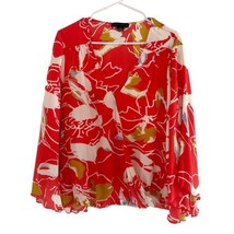 Sanctuary Floral Wrap Top Blouse Flowy Flutter Sleeve Coral V Neck Size Medium - £14.47 GBP